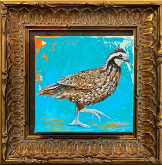Struttin (float framed  in carved gold, mounted on leather), Acrylic by Amy-Lauren Lum Won - Kauai fish art, Hawaii fish paintings